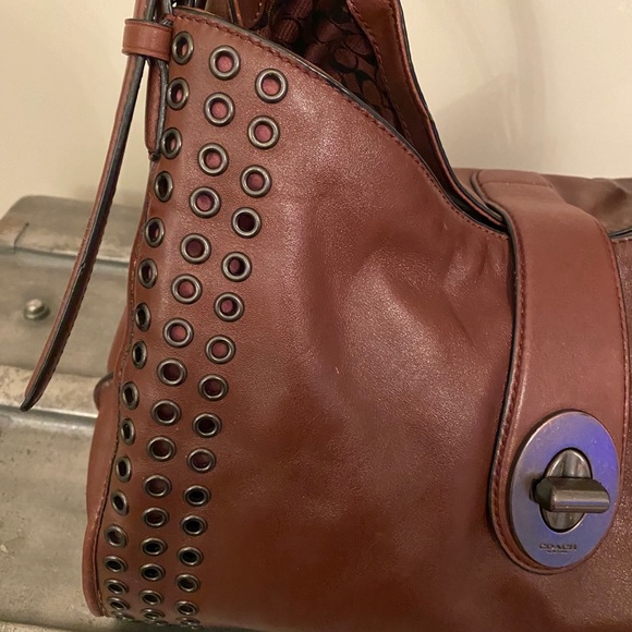 Coach Chestnut Brown Leather Shoulder Bag with Stud Detailing - Picture 2 of 13
